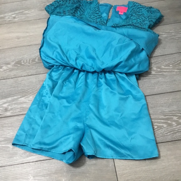LILLY PULITZER ALFIE Silk Long Sleeve Belted Romper Dress in Teal Bay XS - Picture 12 of 12